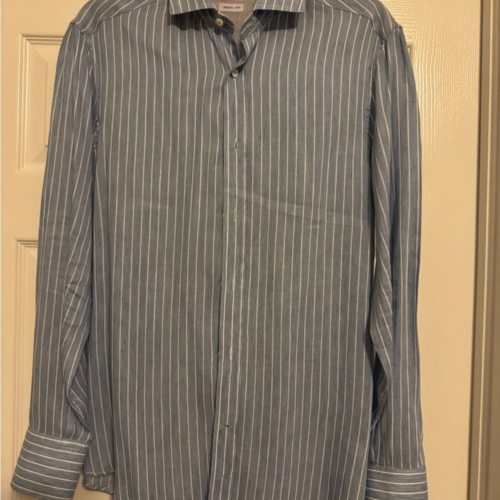 Brunello Cucinelli Blue and White Striped Shirt